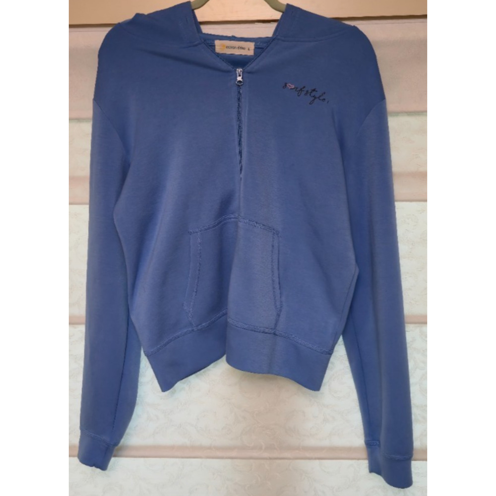 Ocean Drive Hoodie Womens Large Blue Quarter Zip Cropped Lightweight Surf Style